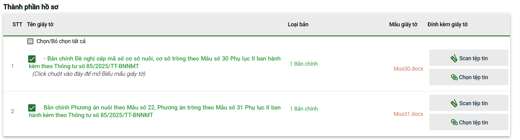 Nộp hồ sơ cấp mã số